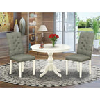 Ensemble de salle à manger 3 pièces comprenant une table à manger ronde et 2 chaises Parson en tissu de lin, (Options de finition)