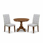 Ensemble de salle à manger 3 pièces comprenant une table à manger ronde et 2 chaises Parson en tissu de lin, (Options de finition)