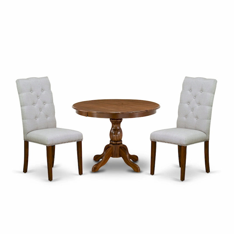Ensemble de salle à manger 3 pièces comprenant une table à manger ronde et 2 chaises Parson en tissu de lin, (Options de finition)