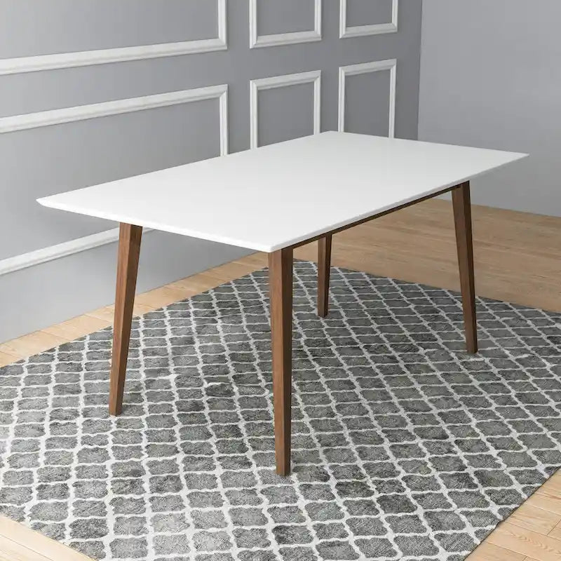Table à manger rectangulaire en bois massif Alda, style moderne du milieu du siècle