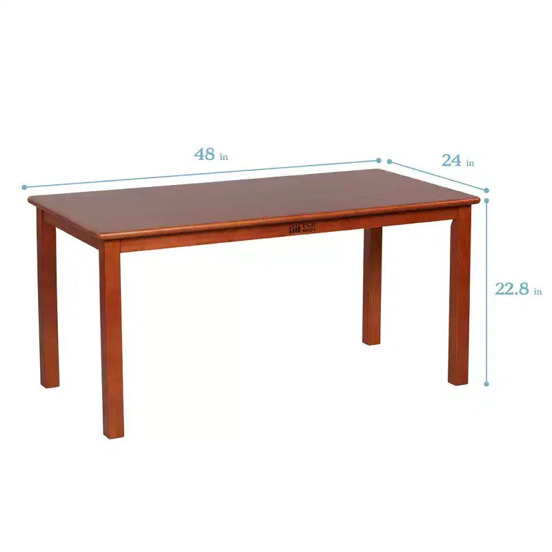 Table rectangulaire ECR4Kids en bois dur de 60 cm x 120 cm avec pieds de 55 cm, mobilier pour enfants