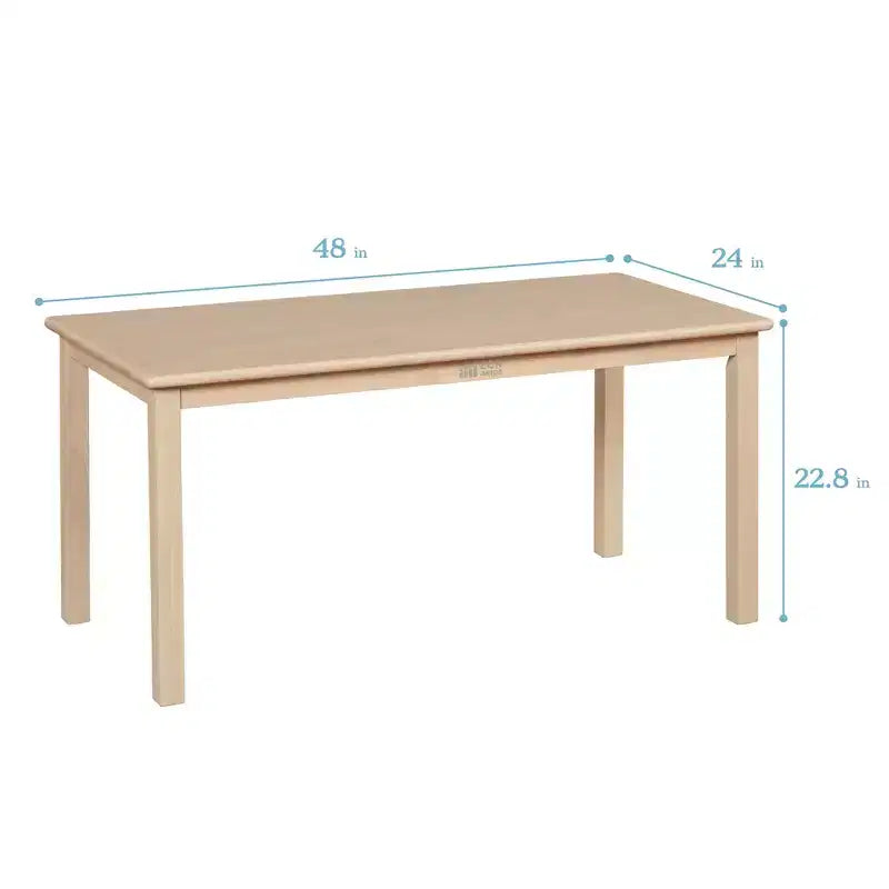 Table rectangulaire ECR4Kids en bois dur de 60 cm x 120 cm avec pieds de 55 cm, mobilier pour enfants