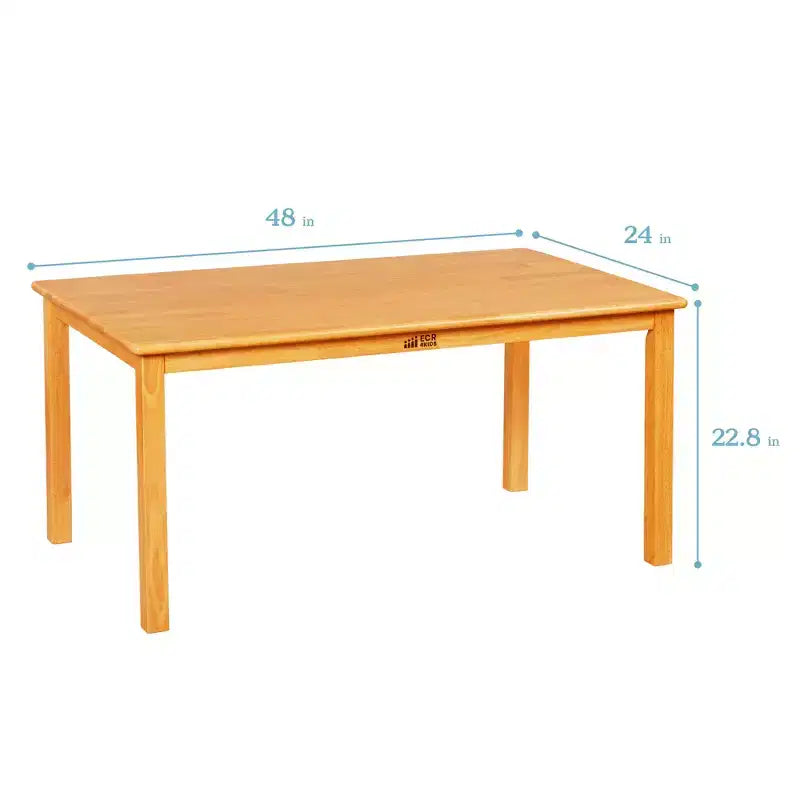 Table rectangulaire ECR4Kids en bois dur de 60 cm x 120 cm avec pieds de 55 cm, mobilier pour enfants