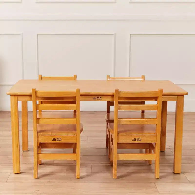 Table rectangulaire ECR4Kids en bois dur de 60 cm x 120 cm avec pieds de 55 cm, mobilier pour enfants