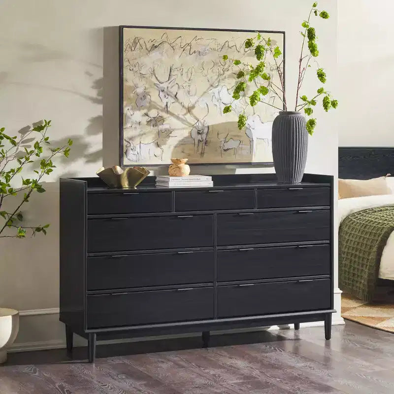 Commode horizontale à 9 tiroirs Saracina Home en bois massif de style Mid-century Modern