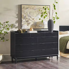 Commode horizontale à 9 tiroirs Saracina Home en bois massif de style Mid-century Modern