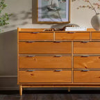 Commode horizontale à 9 tiroirs Saracina Home en bois massif de style Mid-century Modern