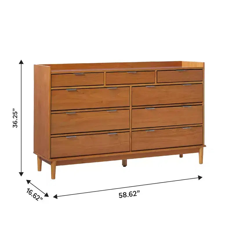Commode horizontale à 9 tiroirs Saracina Home en bois massif de style Mid-century Modern