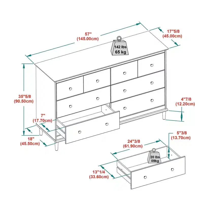 Commode Saracina Home Stiva classique moderne du milieu du siècle à 6 tiroirs horizontaux