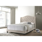 Lit rembourré beige capitonné avec un design demi-aileron moderne et élégant