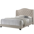 Lit rembourré beige capitonné avec un design demi-aileron moderne et élégant