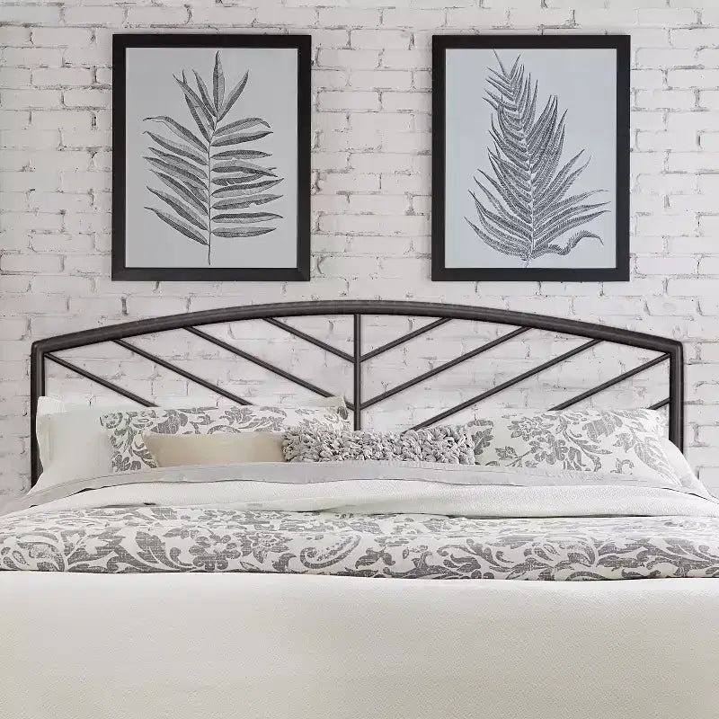 Tête de lit en métal Hillsdale Furniture Essex avec motif de fuseau à chevrons Bronze Gris