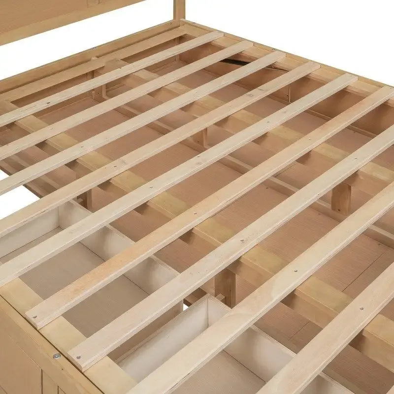 Lit plateforme en bois de taille Queen avec rangement intégré et 2 tiroirs, couleur bois