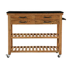 Desserte de cuisine en bois avec 4 tiroirs, 2 étagères, poignées en métal noir et plateau en marbre - Marron - Roche River Decor