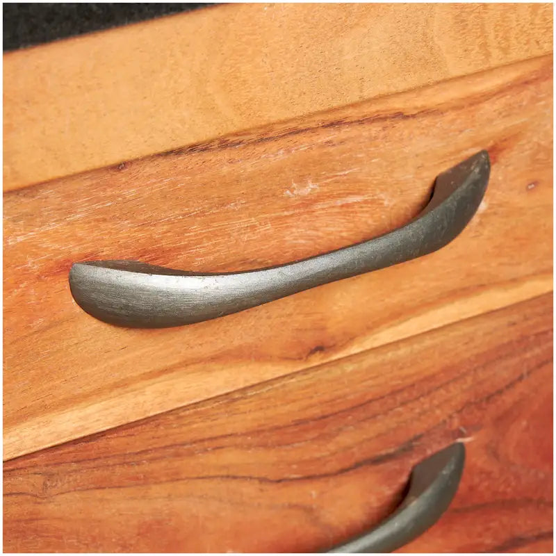 Desserte de cuisine en bois avec 4 tiroirs, 2 étagères, poignées en métal noir et plateau en marbre - Marron - Roche River Decor