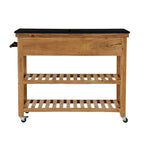 Desserte de cuisine en bois avec 4 tiroirs, 2 étagères, poignées en métal noir et plateau en marbre - Marron - Roche River Decor