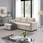 Velvet Sectional Sleeper Sofa Bed Button Tufted Couch with Reversible Storage Chaise - Morden Fort