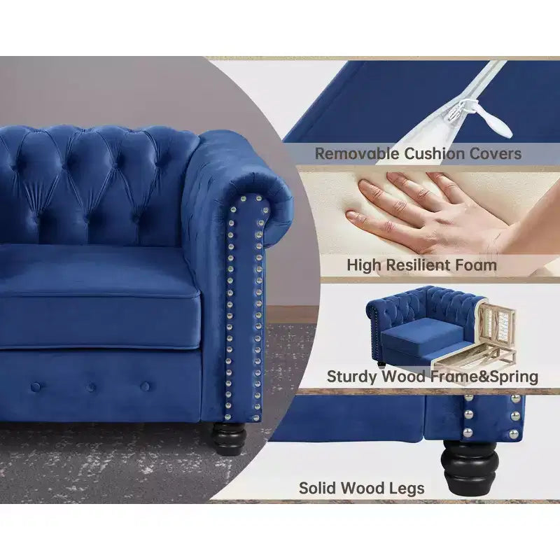 Canapé 3 places en lin Chesterfield 6 places, ensemble canapé et fauteuil, canapé capitonné pour salon - Morden Fort