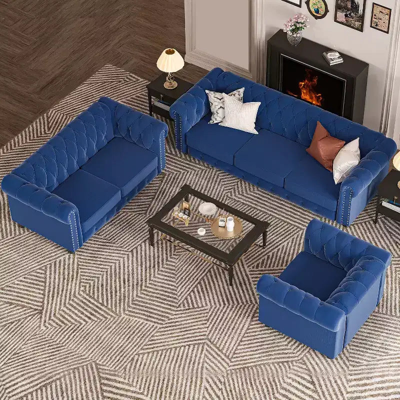 Canapé 3 places en lin Chesterfield 6 places, ensemble canapé et fauteuil, canapé capitonné pour salon - Morden Fort