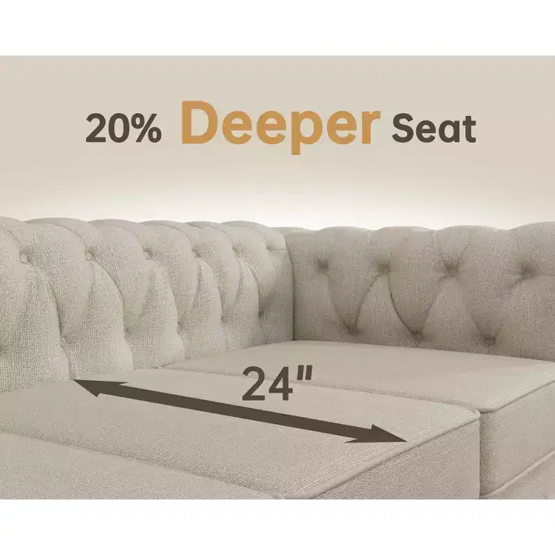 Canapé 3 places en lin Chesterfield 6 places, ensemble canapé et fauteuil, canapé capitonné pour salon - Morden Fort