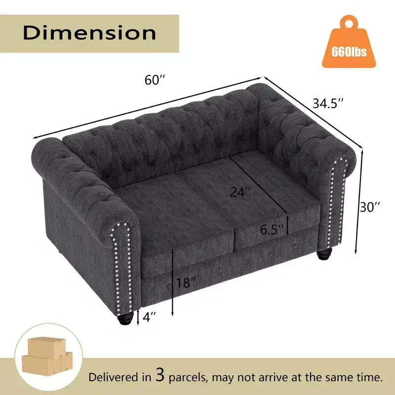 Canapé 3 places en lin Chesterfield 6 places, ensemble canapé et fauteuil, canapé capitonné pour salon - Morden Fort