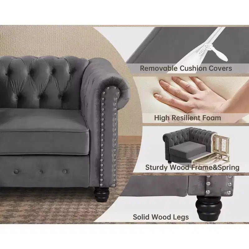 Canapé 3 places en lin Chesterfield 6 places, ensemble canapé et fauteuil, canapé capitonné pour salon - Morden Fort