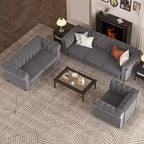 Canapé 3 places en lin Chesterfield 6 places, ensemble canapé et fauteuil, canapé capitonné pour salon - Morden Fort