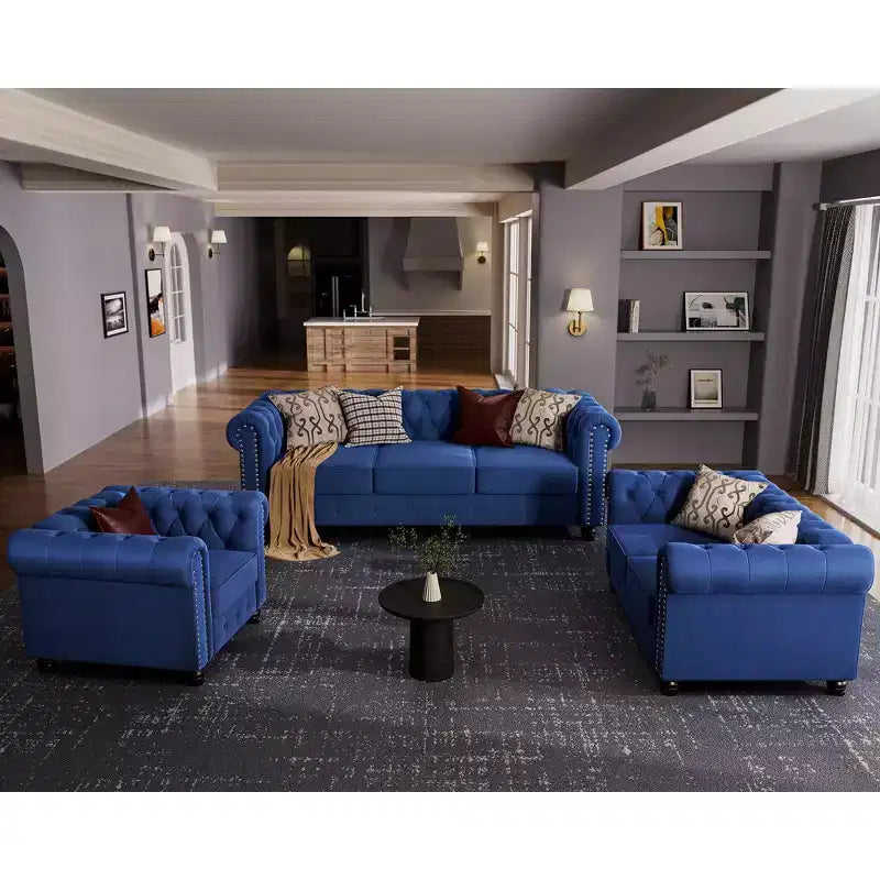 Canapé 3 places en lin Chesterfield 6 places, ensemble canapé et fauteuil, canapé capitonné pour salon - Morden Fort