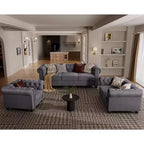 Canapé 3 places en lin Chesterfield 6 places, ensemble canapé et fauteuil, canapé capitonné pour salon - Morden Fort