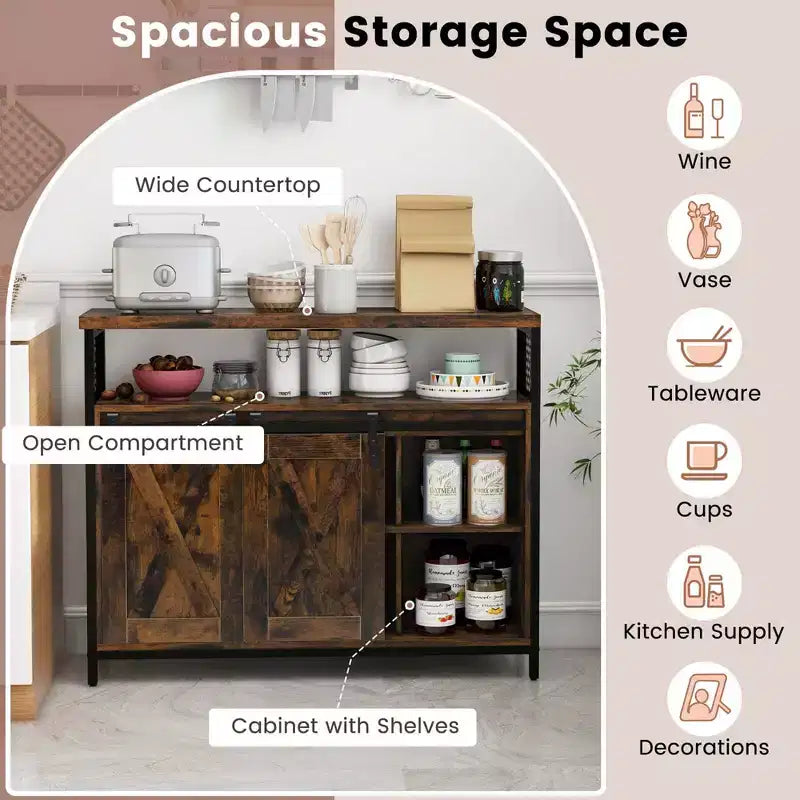 Buffet de cuisine industriel Costway avec grand plateau et étagères réglables
