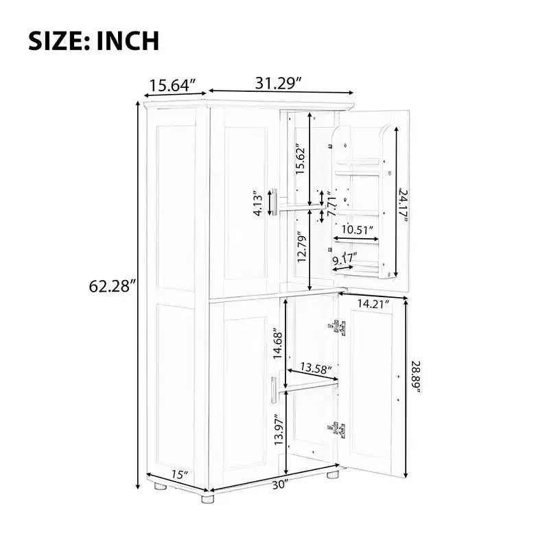 Meubles hauts de salle de bain, Meuble bas de salle de bain avec 4 portes, Étagères réglables, Meuble de cuisine sur pied