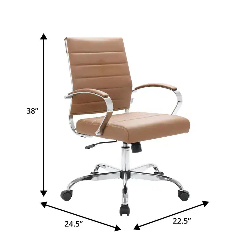 Chaise de bureau LeisureMod Benmar en cuir côtelé - Chaise de bureau exécutive pivotante et inclinable de style Mid-Century Modern - Piètement chromé