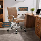 Chaise de bureau LeisureMod Benmar en cuir côtelé - Chaise de bureau exécutive pivotante et inclinable de style Mid-Century Modern - Piètement chromé
