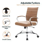 Chaise de bureau LeisureMod Benmar en cuir côtelé - Chaise de bureau exécutive pivotante et inclinable de style Mid-Century Modern - Piètement chromé
