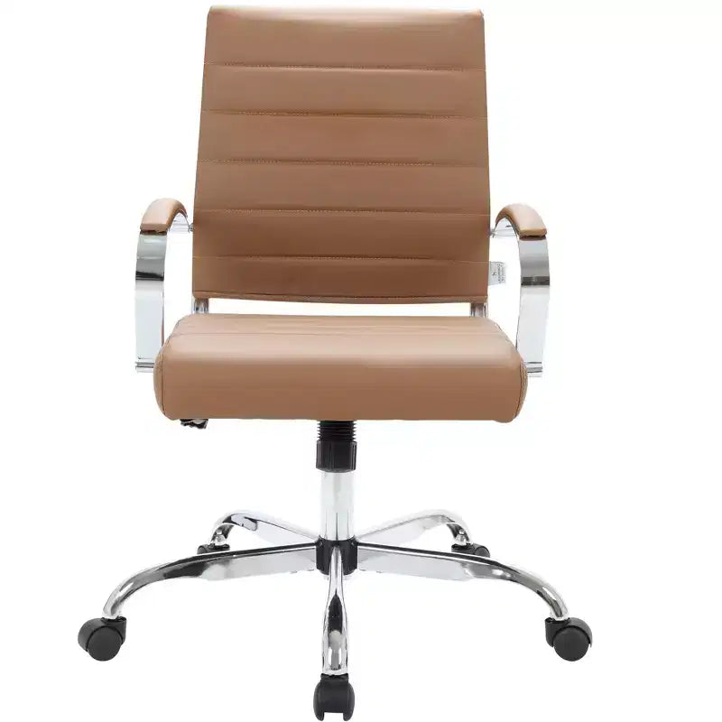 Chaise de bureau LeisureMod Benmar en cuir côtelé - Chaise de bureau exécutive pivotante et inclinable de style Mid-Century Modern - Piètement chromé