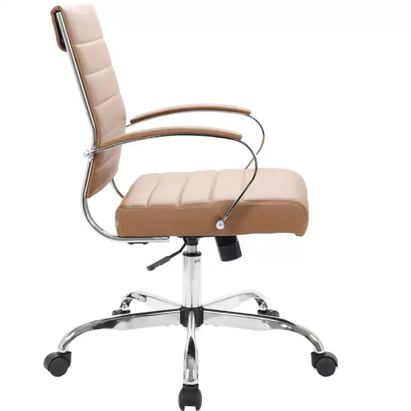 Chaise de bureau LeisureMod Benmar en cuir côtelé - Chaise de bureau exécutive pivotante et inclinable de style Mid-Century Modern - Piètement chromé