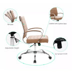 Chaise de bureau LeisureMod Benmar en cuir côtelé - Chaise de bureau exécutive pivotante et inclinable de style Mid-Century Modern - Piètement chromé