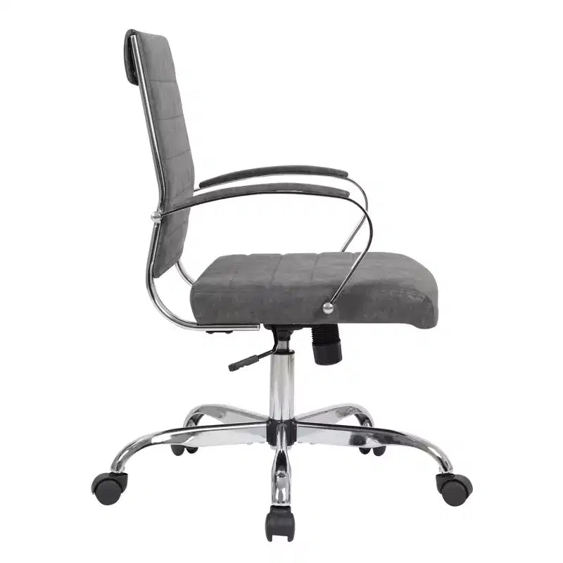 Chaise de bureau LeisureMod Benmar en cuir côtelé - Chaise de bureau exécutive pivotante et inclinable de style Mid-Century Modern - Piètement chromé
