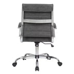 Chaise de bureau LeisureMod Benmar en cuir côtelé - Chaise de bureau exécutive pivotante et inclinable de style Mid-Century Modern - Piètement chromé