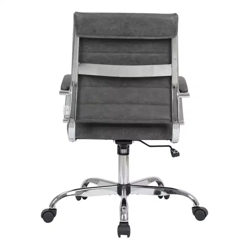 Chaise de bureau LeisureMod Benmar en cuir côtelé - Chaise de bureau exécutive pivotante et inclinable de style Mid-Century Modern - Piètement chromé