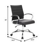 Chaise de bureau LeisureMod Benmar en cuir côtelé - Chaise de bureau exécutive pivotante et inclinable de style Mid-Century Modern - Piètement chromé