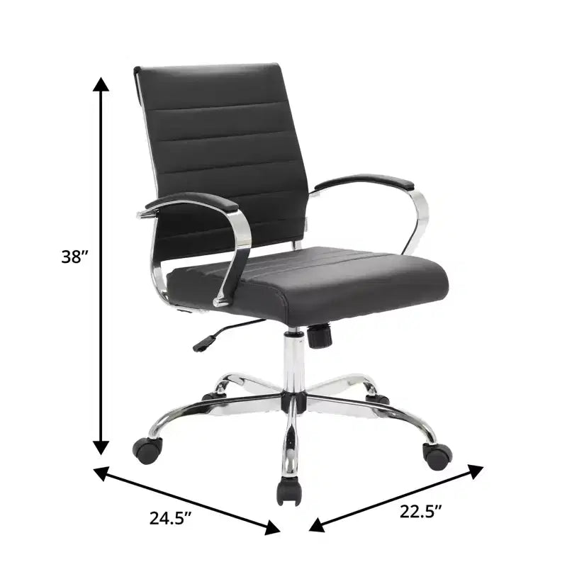 Chaise de bureau LeisureMod Benmar en cuir côtelé - Chaise de bureau exécutive pivotante et inclinable de style Mid-Century Modern - Piètement chromé