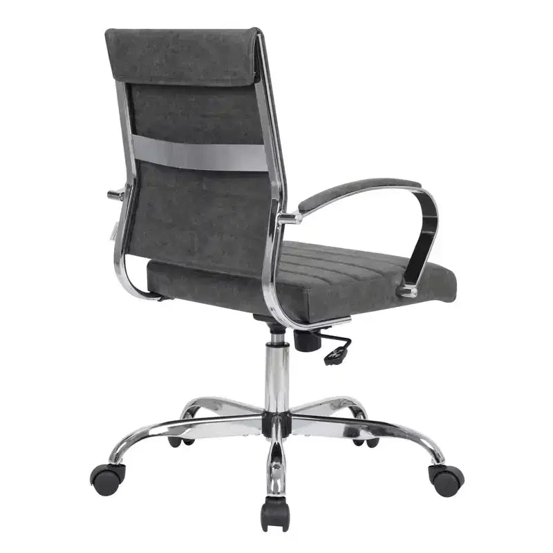 Chaise de bureau LeisureMod Benmar en cuir côtelé - Chaise de bureau exécutive pivotante et inclinable de style Mid-Century Modern - Piètement chromé