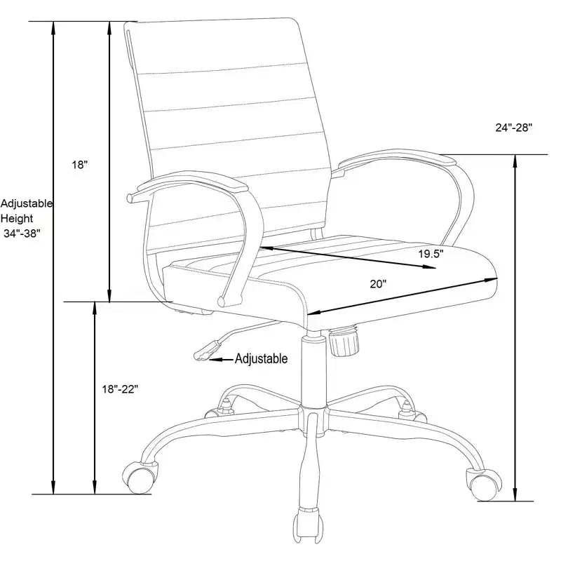 Chaise de bureau LeisureMod Benmar en cuir côtelé - Chaise de bureau exécutive pivotante et inclinable de style Mid-Century Modern - Piètement chromé