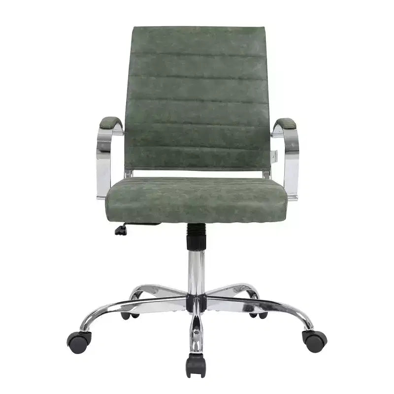 Chaise de bureau LeisureMod Benmar en cuir côtelé - Chaise de bureau exécutive pivotante et inclinable de style Mid-Century Modern - Piètement chromé