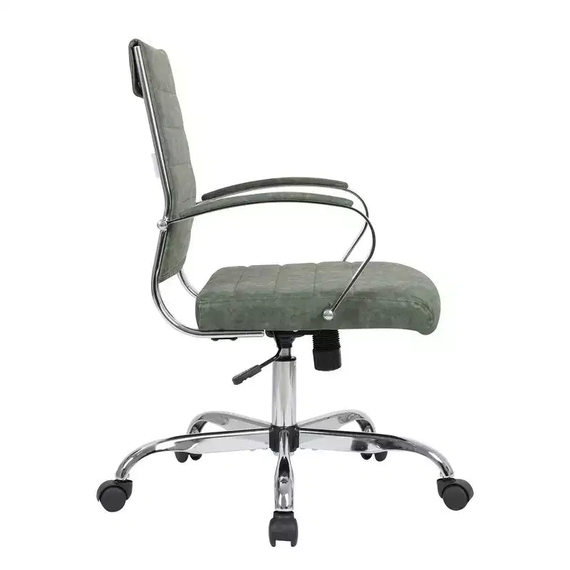 Chaise de bureau LeisureMod Benmar en cuir côtelé - Chaise de bureau exécutive pivotante et inclinable de style Mid-Century Modern - Piètement chromé
