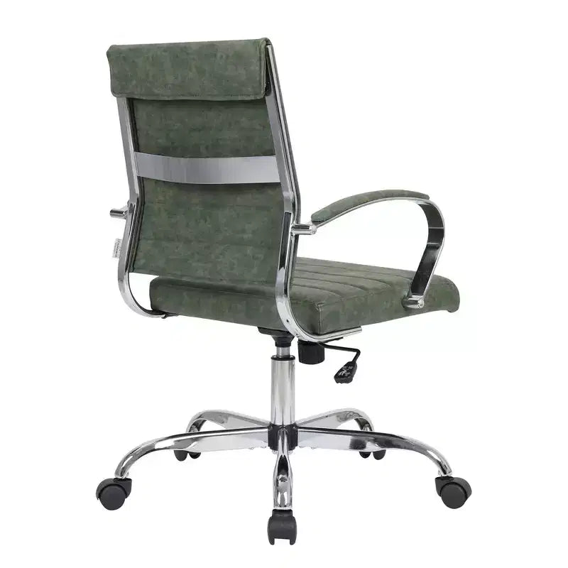 Chaise de bureau LeisureMod Benmar en cuir côtelé - Chaise de bureau exécutive pivotante et inclinable de style Mid-Century Modern - Piètement chromé