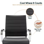 Chaise de bureau LeisureMod Benmar en cuir côtelé - Chaise de bureau exécutive pivotante et inclinable de style Mid-Century Modern - Piètement chromé