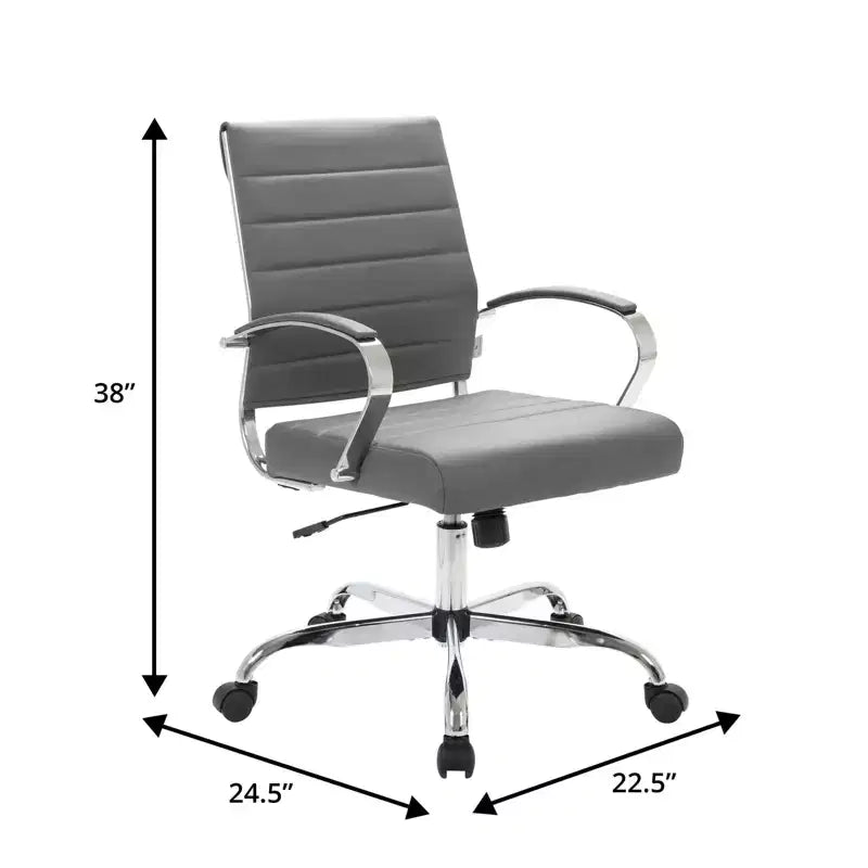 Chaise de bureau LeisureMod Benmar en cuir côtelé - Chaise de bureau exécutive pivotante et inclinable de style Mid-Century Modern - Piètement chromé