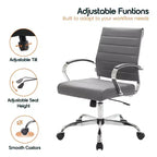 Chaise de bureau LeisureMod Benmar en cuir côtelé - Chaise de bureau exécutive pivotante et inclinable de style Mid-Century Modern - Piètement chromé